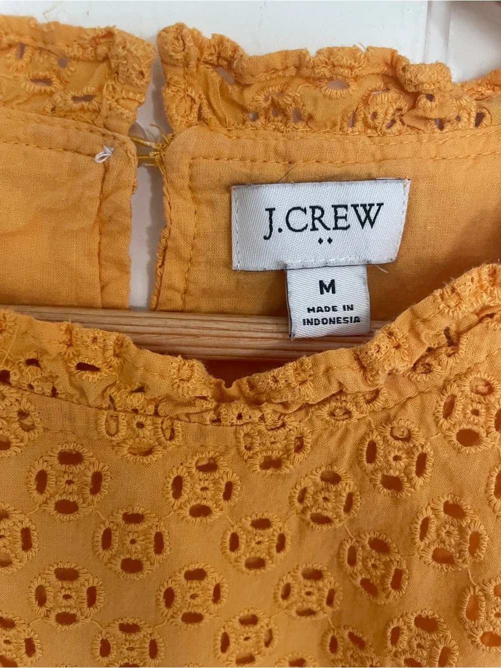 J.Crew Eyelet Puff-Sleeve Top Blouse Marigold Orange / Saffron Yellow Size M